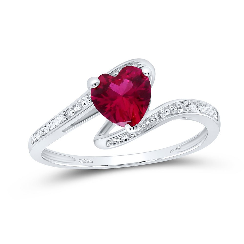 Sterling Silver Heart Synthetic Ruby Solitaire Ring 0.01 Cttw - Splendid Jewellery