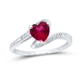 Sterling Silver Heart Synthetic Ruby Solitaire Ring 0.01 Cttw - Splendid Jewellery