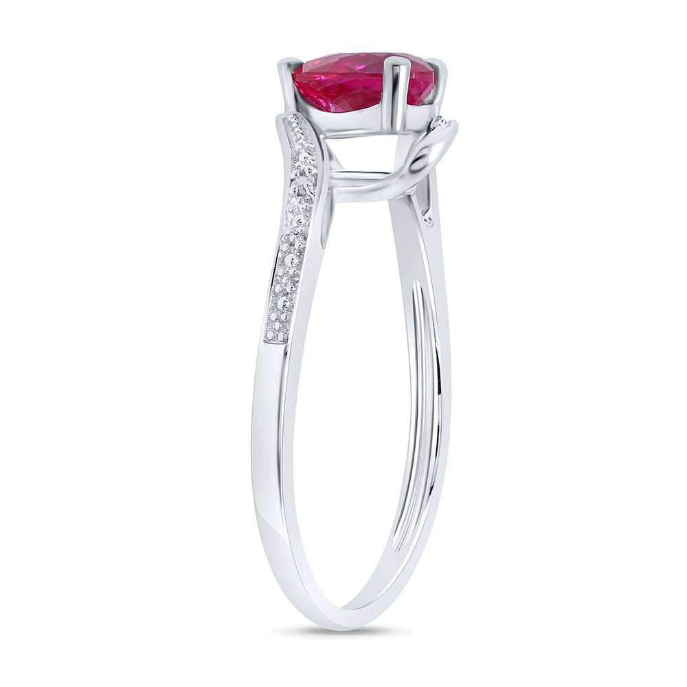 Sterling Silver Heart Synthetic Ruby Solitaire Ring 0.01 Cttw - Splendid Jewellery