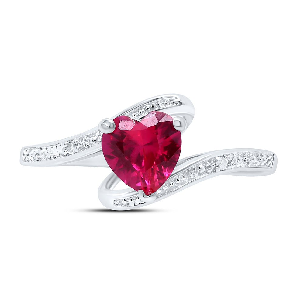 Sterling Silver Heart Synthetic Ruby Solitaire Ring 0.01 Cttw - Splendid Jewellery