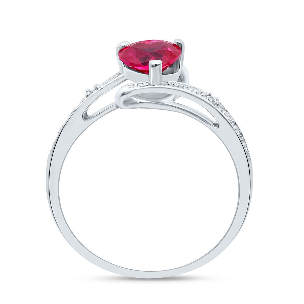 Sterling Silver Heart Synthetic Ruby Solitaire Ring 0.01 Cttw - Splendid Jewellery