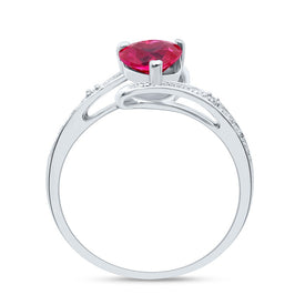 Sterling Silver Heart Synthetic Ruby Solitaire Ring 0.01 Cttw - Splendid Jewellery