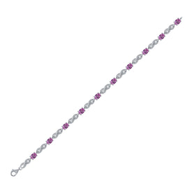 Sterling Silver Pink Sapphire Oval Fashion Bracelet - 3 - 7/8 Cttw - Splendid Jewellery