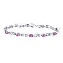 Load image into Gallery viewer, Sterling Silver Pink Sapphire Oval Fashion Bracelet - 3-7/8 Cttw  Top View from Splendid Jewellery