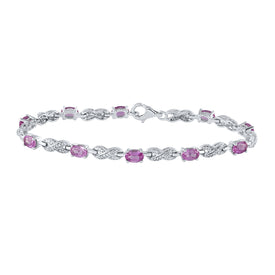 Sterling Silver Pink Sapphire Oval Fashion Bracelet - 3-7/8 Cttw  Top View from Splendid Jewellery