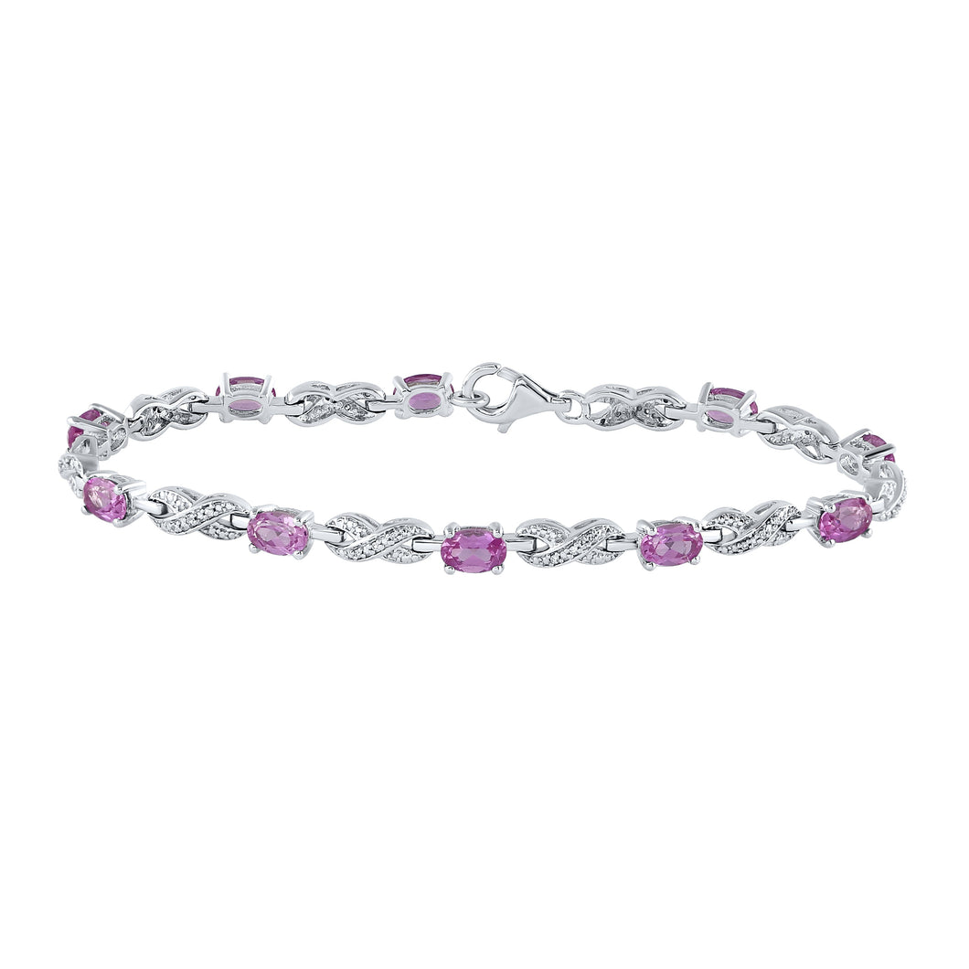 Sterling Silver Pink Sapphire Oval Fashion Bracelet - 3 - 7/8 Cttw - Splendid Jewellery