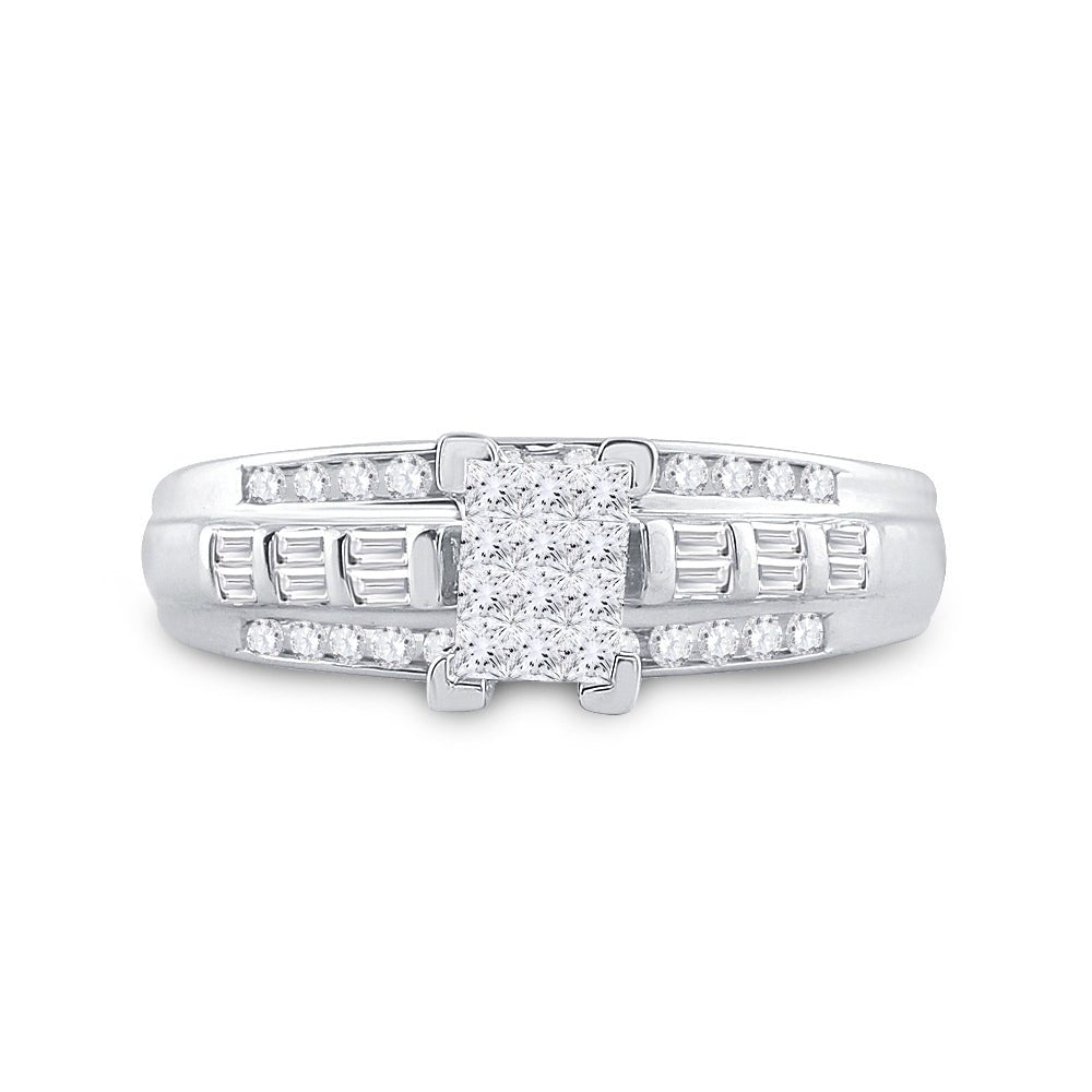 Sterling Silver Princess Diamond Cluster Bridal Wedding Engagement Ring 1/2 Cttw - Splendid Jewellery