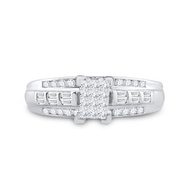 Sterling Silver Princess Diamond Cluster Bridal Wedding Engagement Ring 1/2 Cttw - Splendid Jewellery