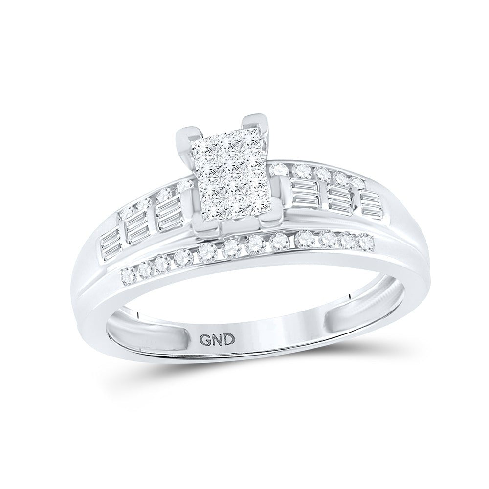 Sterling Silver Princess Diamond Cluster Bridal Wedding Engagement Ring 1/2 Cttw - Splendid Jewellery
