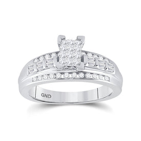 Sterling Silver Princess Diamond Cluster Bridal Wedding Engagement Ring 1/2 Cttw - Splendid Jewellery