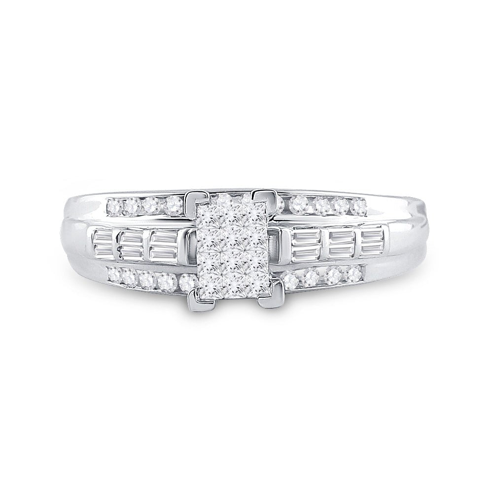 Sterling Silver Princess Diamond Cluster Bridal Wedding Engagement Ring 1/2 Cttw - Splendid Jewellery
