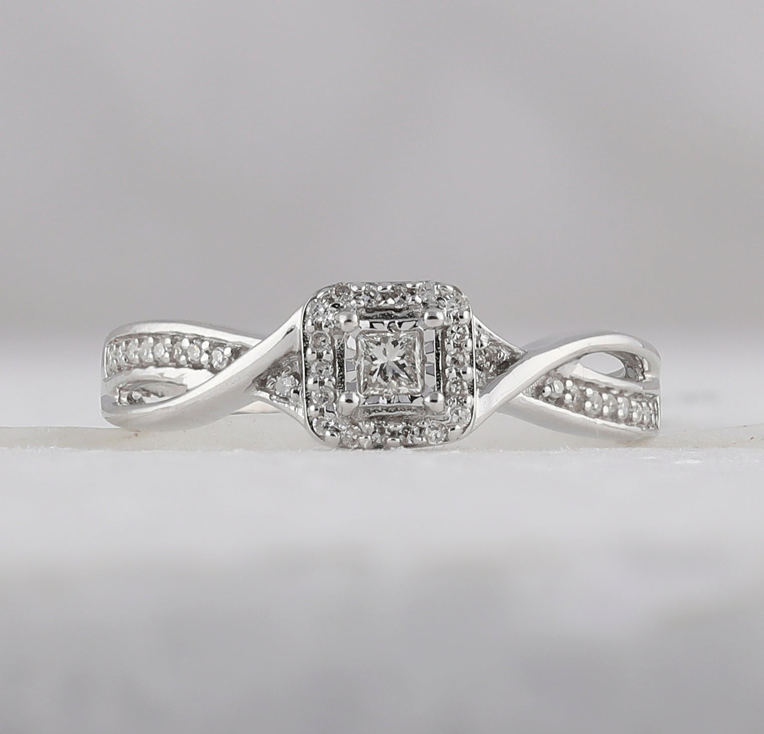 Sterling Silver Princess Diamond Solitaire Promise Bridal Ring 1/8 Cttw - Splendid Jewellery