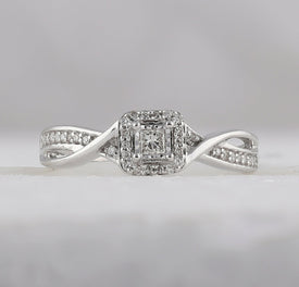 Sterling Silver Princess Diamond Solitaire Promise Bridal Ring 1/8 Cttw - Splendid Jewellery