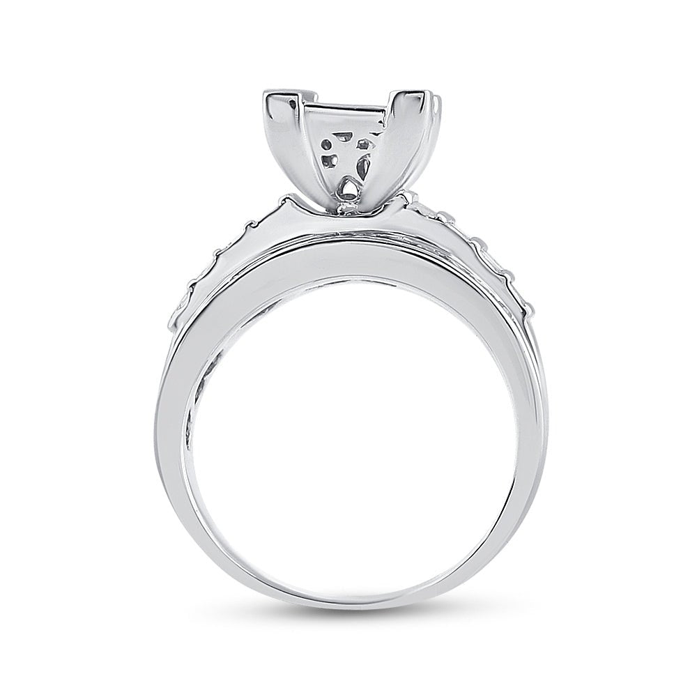 Sterling Silver Princess Diamond Square Cluster Bridal Wedding Engagement Ring 1 Cttw - Splendid Jewellery