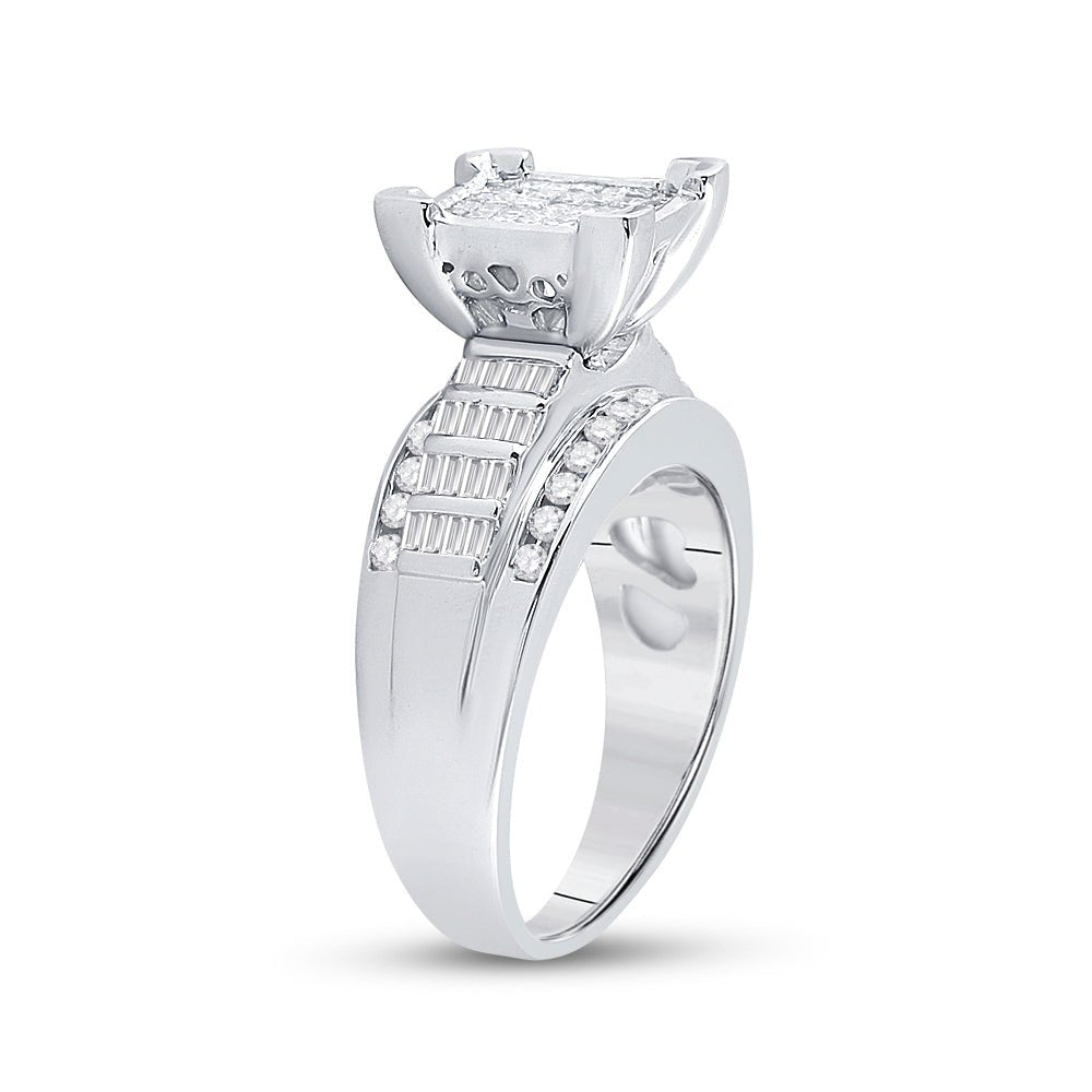 Sterling Silver Princess Diamond Square Cluster Bridal Wedding Engagement Ring 1 Cttw - Splendid Jewellery