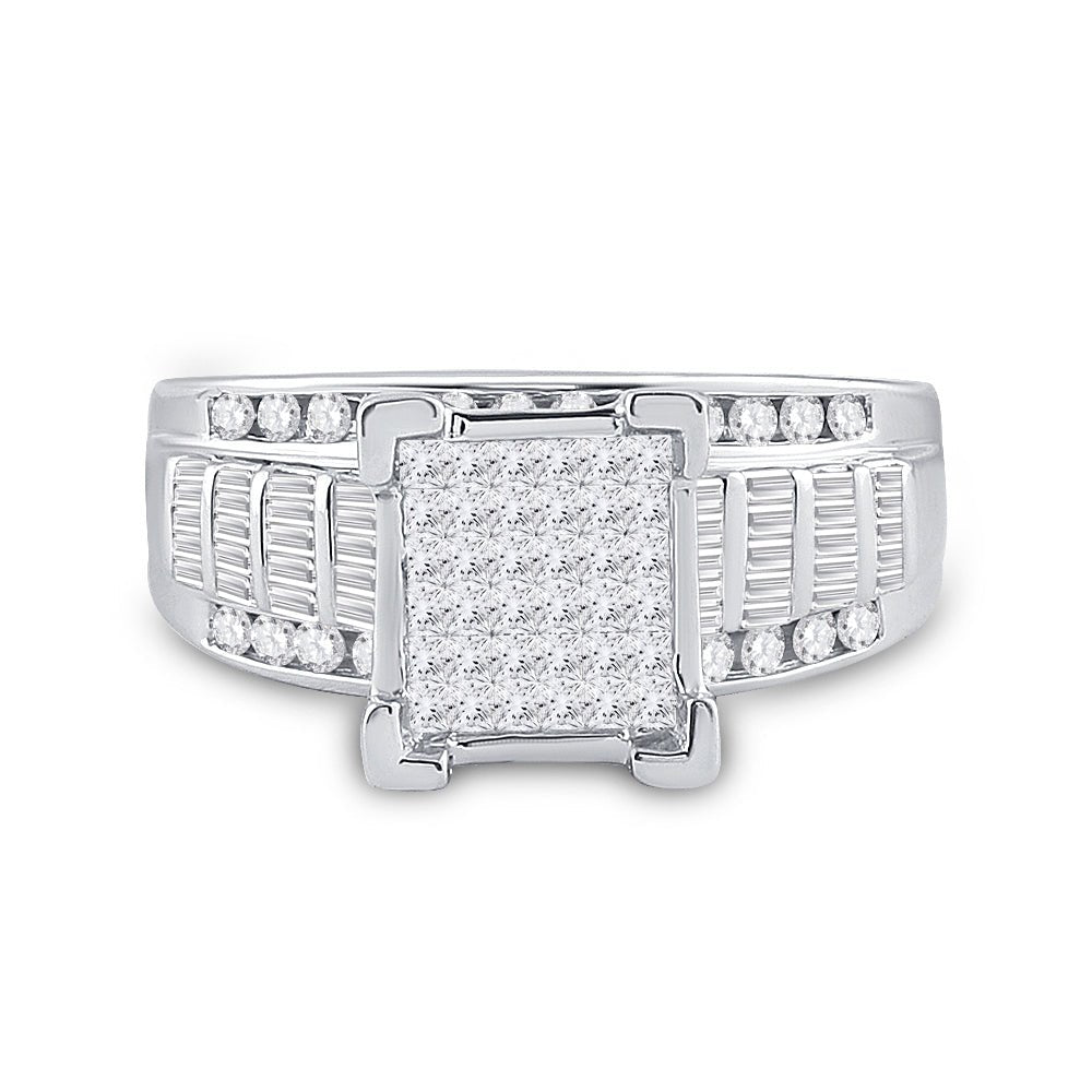 Sterling Silver Princess Diamond Square Cluster Bridal Wedding Engagement Ring 1 Cttw - Splendid Jewellery