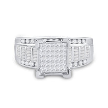 Load image into Gallery viewer, Sterling Silver Princess Diamond Square Cluster Bridal Wedding Engagement Ring 1 Cttw - Splendid Jewellery