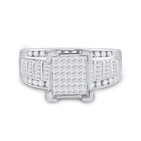 Sterling Silver Princess Diamond Square Cluster Bridal Wedding Engagement Ring 1 Cttw - Splendid Jewellery