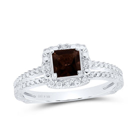 Sterling Silver Princess Lab Created Smoky Quartz Solitaire Ring 0.03 Cttw - Splendid Jewellery