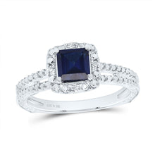 Load image into Gallery viewer, Sterling Silver Princess Synthetic Blue Sapphire Solitaire Ring 0.03 Cttw - Splendid Jewellery