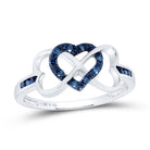 Sterling Silver Round Blue Diamond Enhanced Color Triple Heart Infinity Ring 1/10 Cttw - Splendid Jewellery