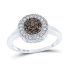 Sterling Silver Round Brown Diamond Cluster Ring 1/3 Cttw - Splendid Jewellery