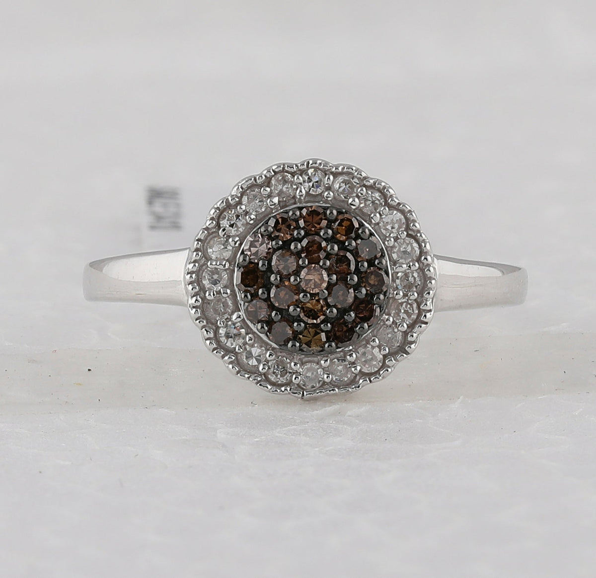Sterling Silver Round Brown Diamond Cluster Ring 1/3 Cttw - Splendid Jewellery