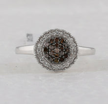 Load image into Gallery viewer, Sterling Silver Round Brown Diamond Cluster Ring 1/3 Cttw - Splendid Jewellery