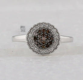 Sterling Silver Round Brown Diamond Cluster Ring 1/3 Cttw - Splendid Jewellery