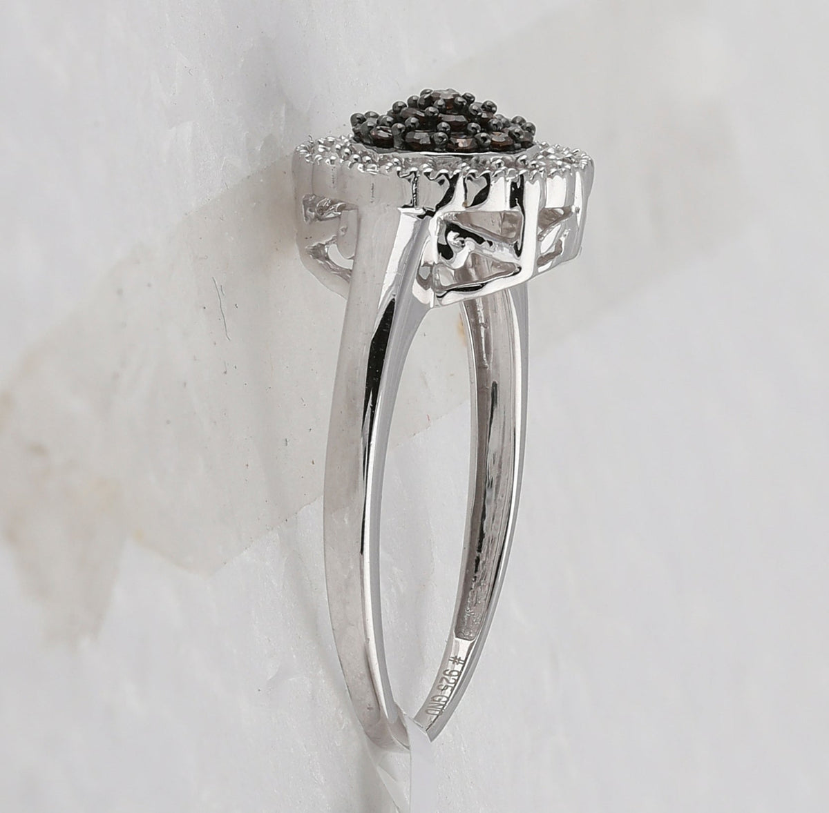 Sterling Silver Round Brown Diamond Cluster Ring 1/3 Cttw - Splendid Jewellery