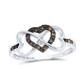 Sterling Silver Round Brown Diamond Cognac Gift Heart Ring 1/10 Cttw - Splendid Jewellery
