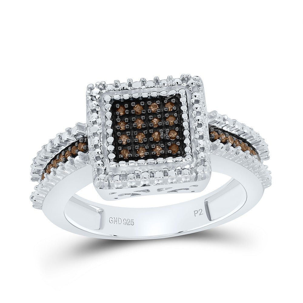 Sterling Silver Round Brown Diamond Square Cluster Ring 1/6 Cttw - Splendid Jewellery