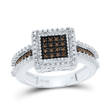 Load image into Gallery viewer, Sterling Silver Round Brown Diamond Square Cluster Ring 1/6 Cttw - Splendid Jewellery