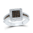 Sterling Silver Round Brown Diamond Square Cluster Ring 1/6 Cttw - Splendid Jewellery
