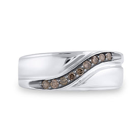 Sterling Silver Round Brown Diamond Wedding Band Ring 1/4 Cttw - Splendid Jewellery