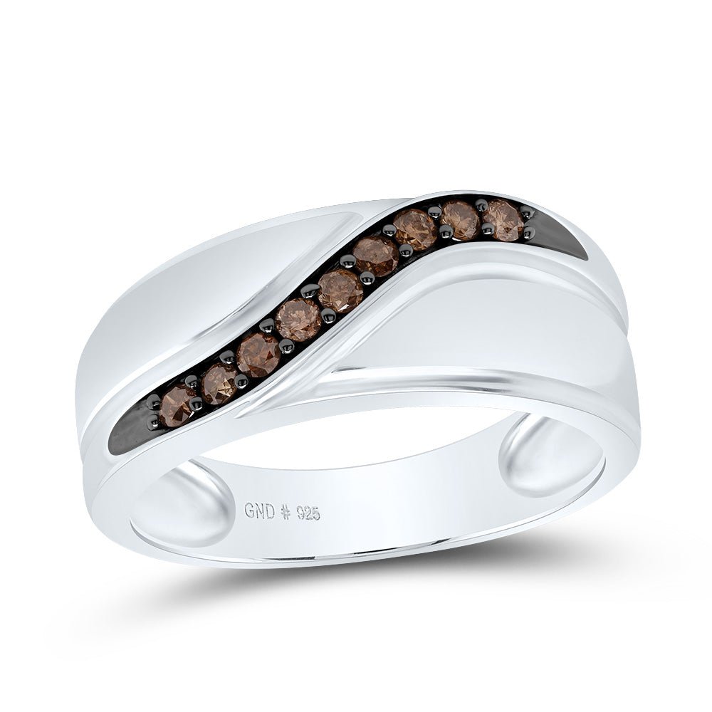 Sterling Silver Round Brown Diamond Wedding Band Ring 1/4 Cttw - Splendid Jewellery