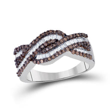 Load image into Gallery viewer, Sterling Silver Round Brown Diamond Woven Band Ring 3/4 Cttw - Splendid Jewellery