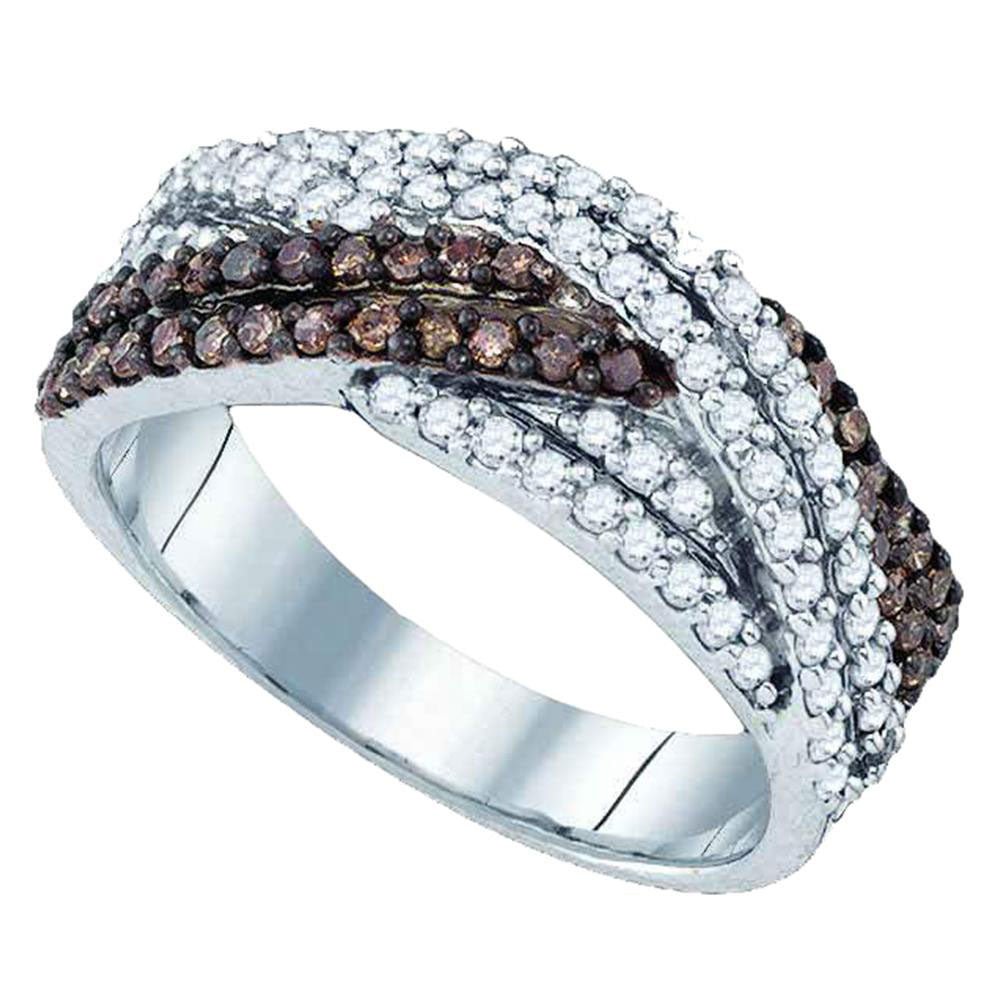 Sterling Silver Round Brown Diamond Woven Crossover Band Ring 3/4 Cttw - Splendid Jewellery