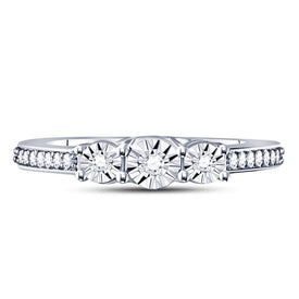 Sterling Silver Round Diamond 3 Stone Bridal Wedding Engagement Ring 1/6 Cttw - Splendid Jewellery