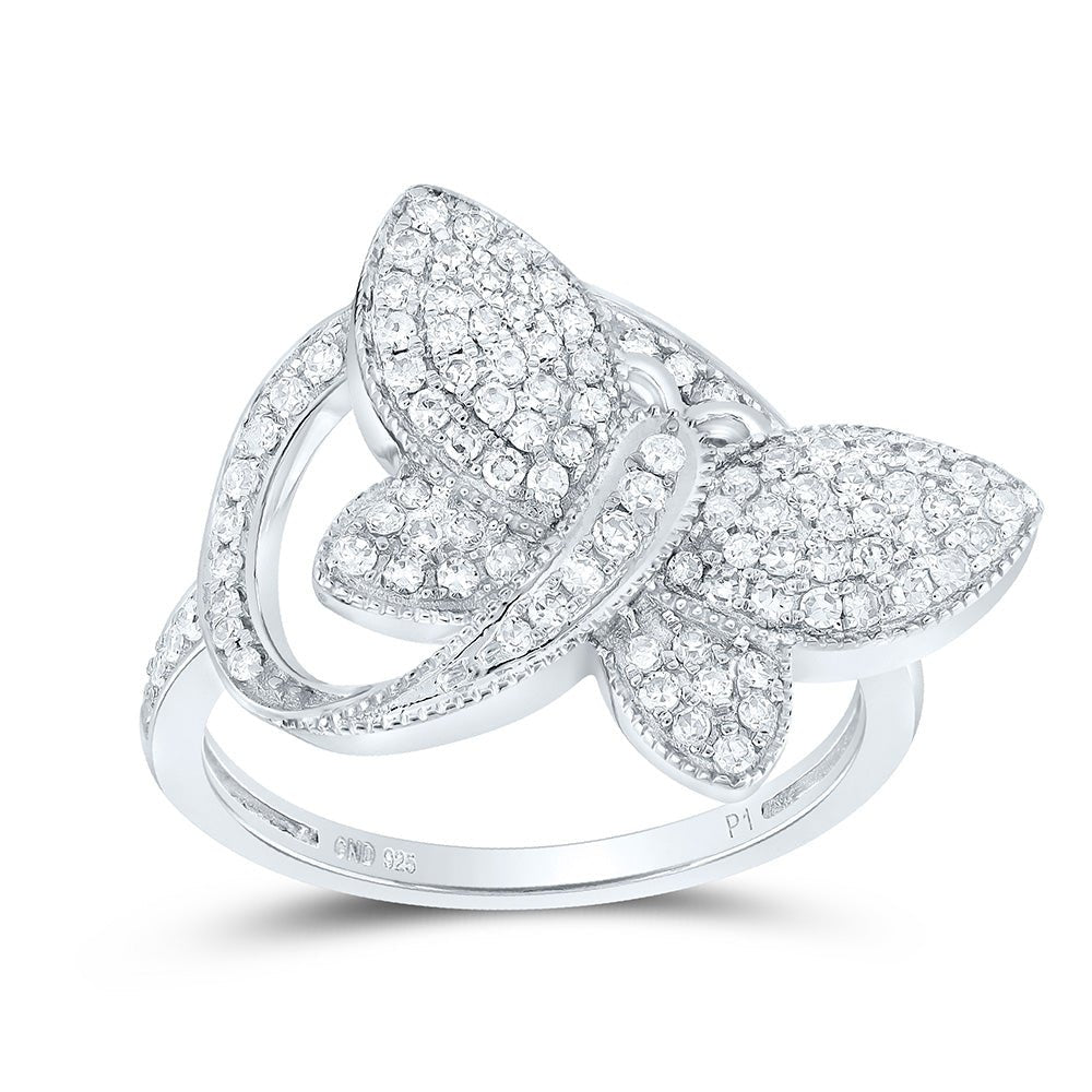 Sterling Silver Round Diamond Butterfly Women's Ring 1/2 Cttw - Splendid Jewellery