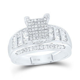 Sterling Silver Round Diamond Cluster Bridal Wedding Engagement Ring 5/8 Cttw - Splendid Jewellery