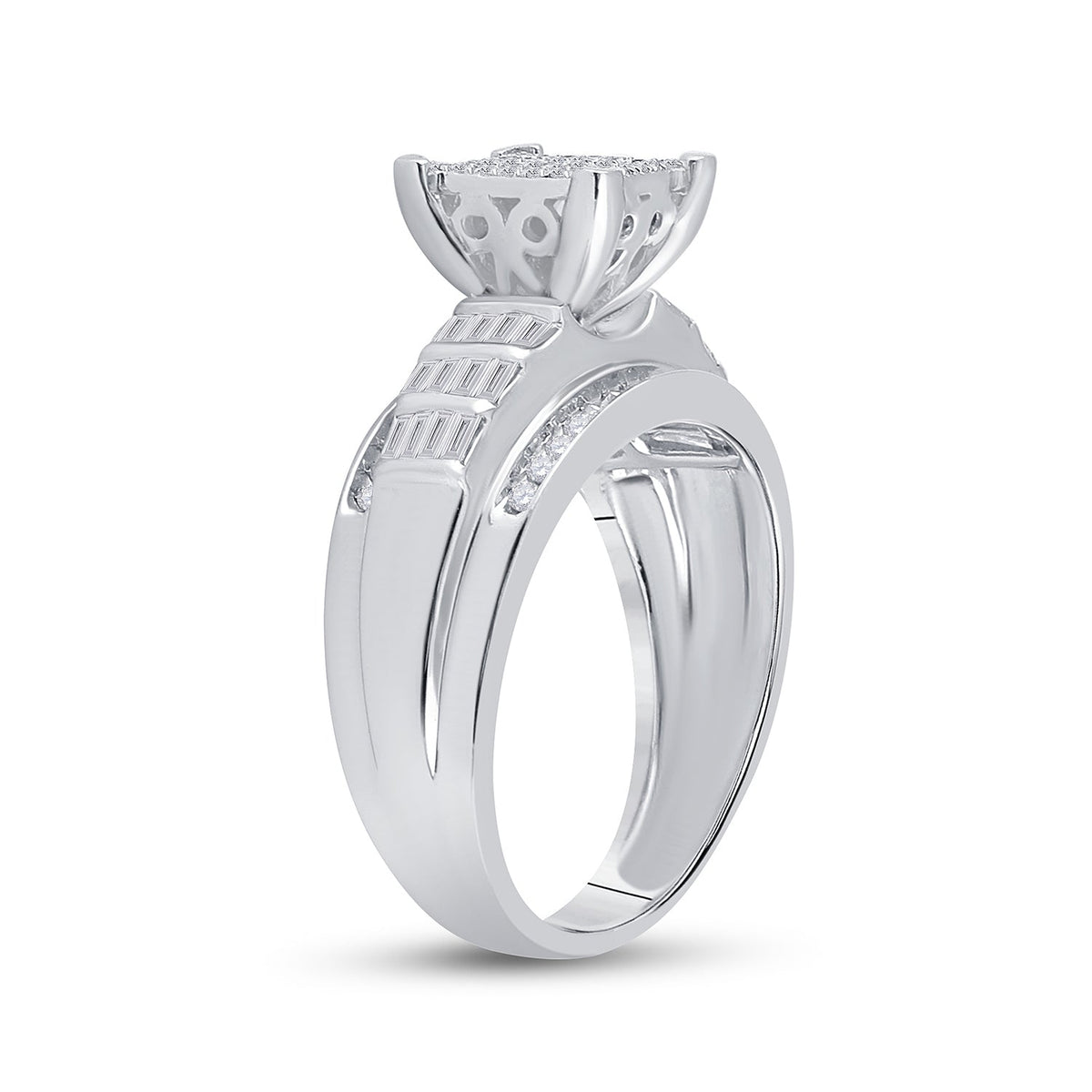 Sterling Silver Round Diamond Cluster Bridal Wedding Engagement Ring 5/8 Cttw - Splendid Jewellery