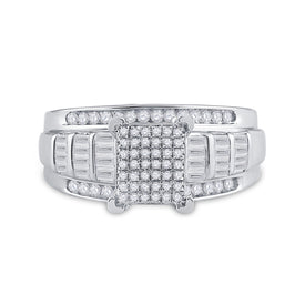 Sterling Silver Round Diamond Cluster Bridal Wedding Engagement Ring 5/8 Cttw - Splendid Jewellery