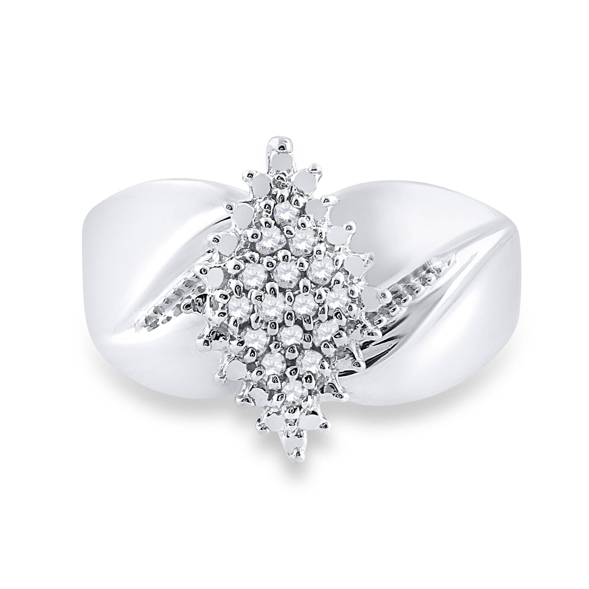 Sterling Silver Round Diamond Cluster Ring 1/8 Cttw - Splendid Jewellery