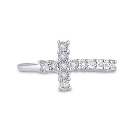Sterling Silver Round Diamond Cross Cluster Ring 1/20 Cttw - Splendid Jewellery