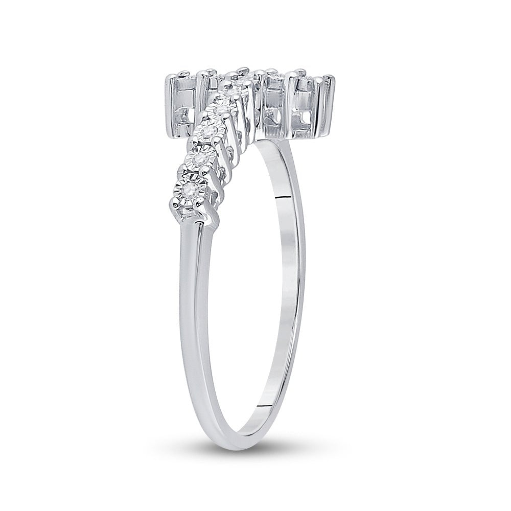 Sterling Silver Round Diamond Cross Cluster Ring 1/20 Cttw - Splendid Jewellery