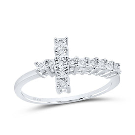 Sterling Silver Round Diamond Cross Cluster Ring 1/20 Cttw - Splendid Jewellery