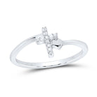 Sterling Silver Round Diamond Delicate Slender Cross Religious Ring 1/20 Cttw - Splendid Jewellery