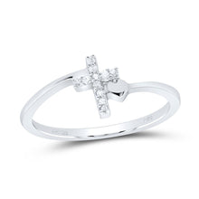 Load image into Gallery viewer, Sterling Silver Round Diamond Delicate Slender Cross Religious Ring 1/20 Cttw - Splendid Jewellery