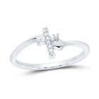 Sterling Silver Round Diamond Delicate Slender Cross Religious Ring 1/20 Cttw - Splendid Jewellery